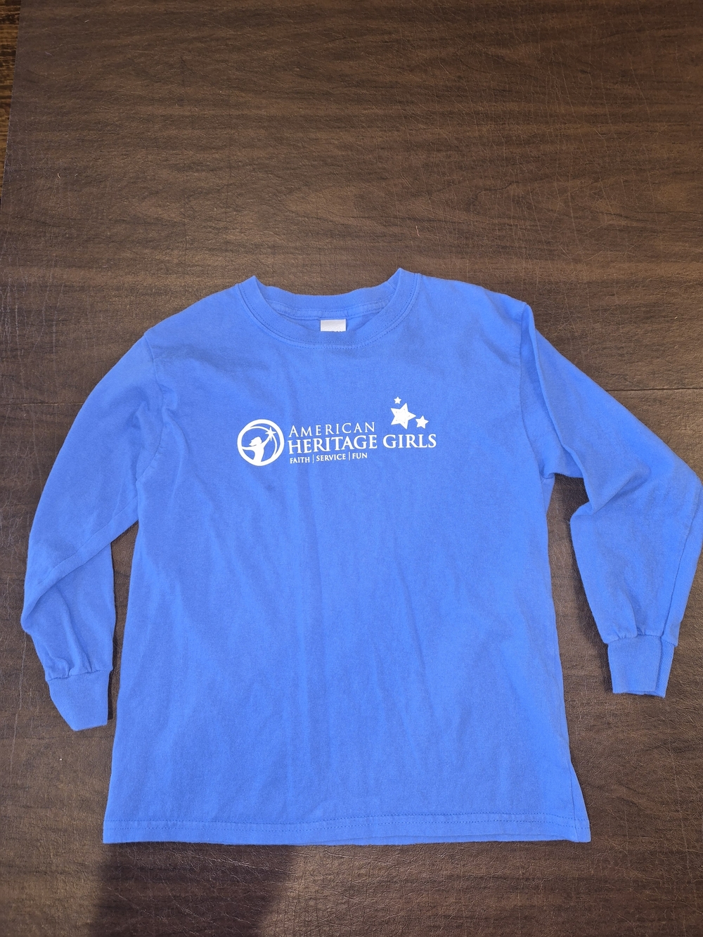 Gildan Royal Blue Long Sleeve Tee with White American Heritage Girls Logo Small